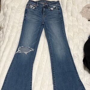 American Eagle Outfitters Distressed Blue Wide Leg Jeans